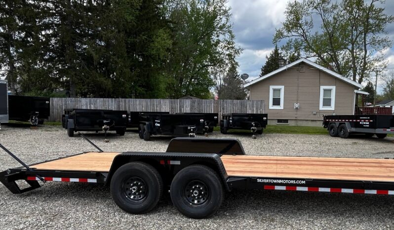 Right side view of 7x22-14k Equipment trailer with ramps down