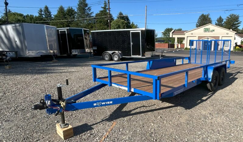 2025 BWISE/BRI-MAR 7’×18′ UTILITY LANDSCAPING TRAILER-7,000 GVW ELECTRIC BRAKES AND SPLIT REAR GATE (UT-718)-BLUE full