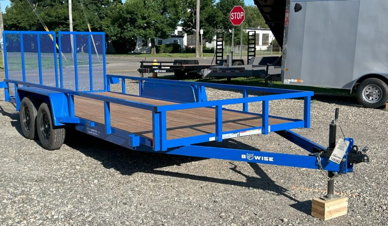 2025 BWISE/BRI-MAR 7’×18′ UTILITY LANDSCAPING TRAILER-7,000 GVW ELECTRIC BRAKES AND SPLIT REAR GATE (UT-718)-BLUE full