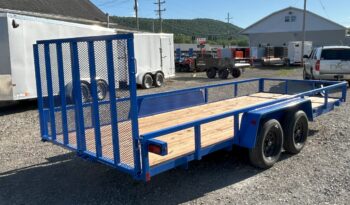 2025 BWISE/BRI-MAR 7’×18′ UTILITY LANDSCAPING TRAILER-7,000 GVW ELECTRIC BRAKES AND SPLIT REAR GATE (UT-718)-BLUE full