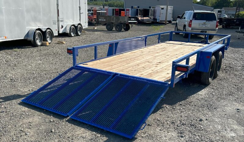 2025 BWISE/BRI-MAR 7’×18′ UTILITY LANDSCAPING TRAILER-7,000 GVW ELECTRIC BRAKES AND SPLIT REAR GATE (UT-718)-BLUE full