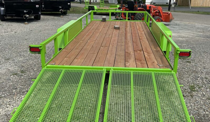2026 BWISE 7×18 UTILITY TRAILER – 7,000 lb GVW | SPLIT RAMP GATE | ELECTRIC BRAKES | SALE $4,495 (UT-718)-LIME GREEN full