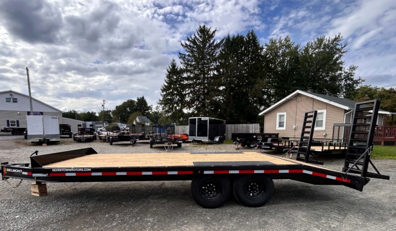 Belmont 8.5x20-14k Deckover Equipment trailer w/5' Spring Assisted Ladder Ramps. Left Side View